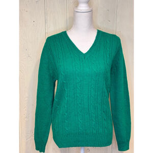 Tabi International Vintage Virgin Wool Cable Knit Sweater Green Medium